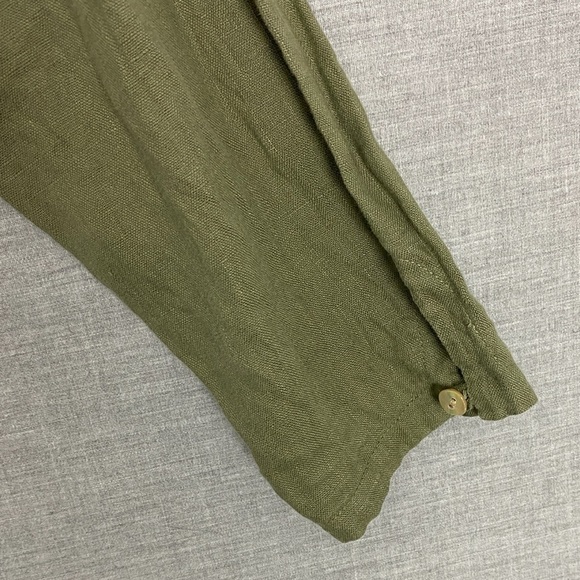Gap Linen Shirt Sz Large Green Long Sleeve Button Up V Neck - Picture 3 of 8